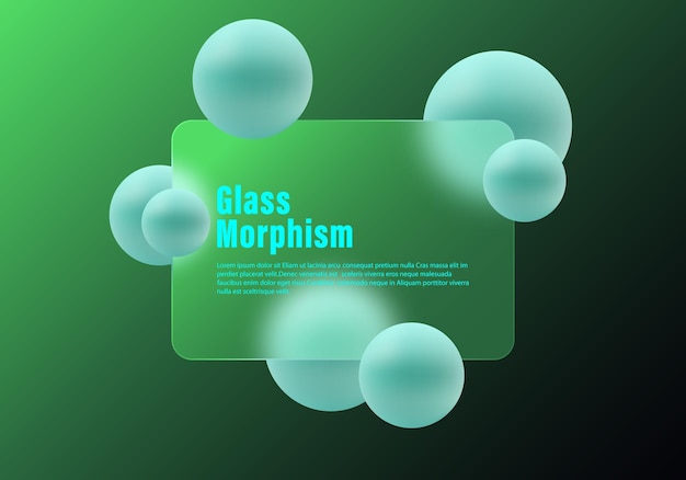vector template landing page website template in glass morphism style gradient background and frosted glass partition with floating spheres