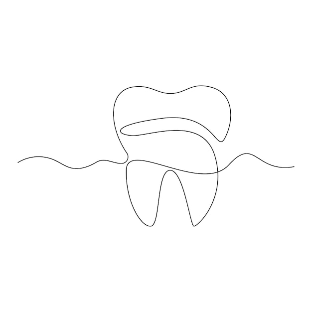 Vector tooth continuous line art outline drawing logo for dental clinic and care