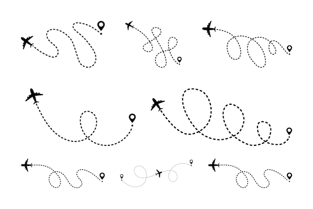 vector travel line icon set