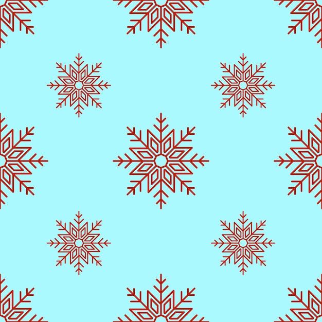 Vector vibrant seamless pattern of red snowflakes on light blue background Perfect for textile wallpapers web sites wrapping postcard Winter Christmas and New Year concept