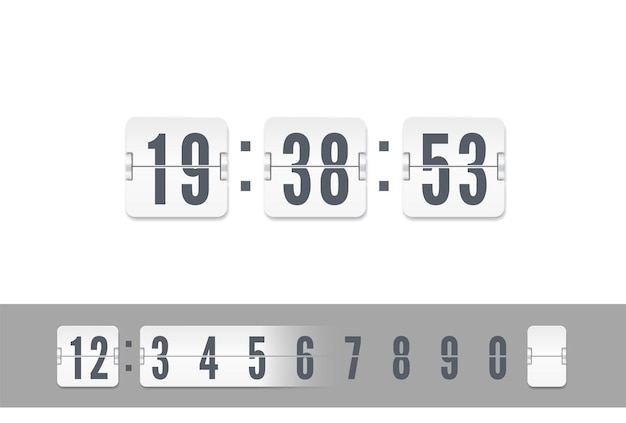 vector vintage flip clock time counter analog airport board countdown timer white scoreboard number font
