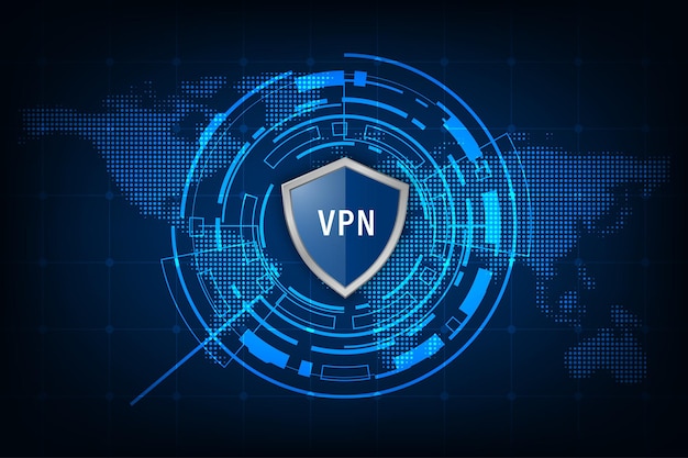 vector virtual private network shield with vpn and world map security cyber shield concept