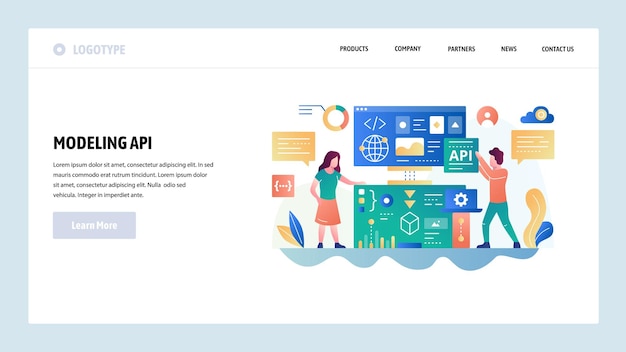 Vector web site design template API technology and software development Landing page concepts for website and mobile development Modern flat illustration