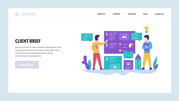 vector web site design template client brief and marketing strategy customer business consulting landing page concepts for website and mobile development modern flat illustration