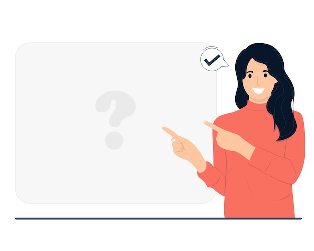 vector woman pointing index blank sign with happy expression and showing advices