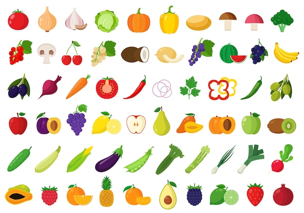 vegetables and fruits set for groceries