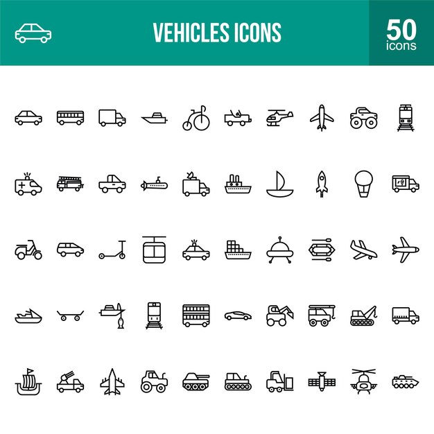 Vehicle Line Icons vector illustrations for mobility designs