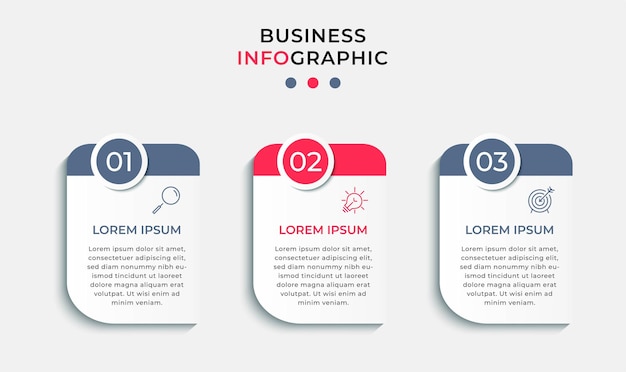 Vektori-infografiikka, design-liiketoimintamallipohja, jossa on ikonit ja 3 vaihtoehtoa tai vaihetta
