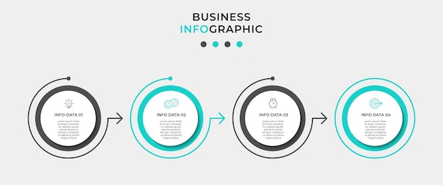 Vektori-infografiikka, jossa on design-liiketoimintamallipohja, ikonit ja neljä (4) vaihtoehtoa tai vaihetta