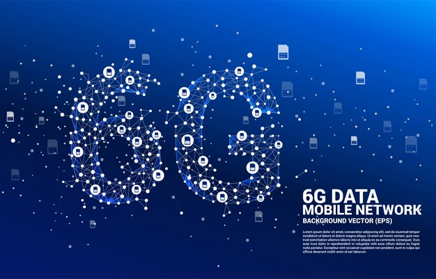 Vektori Monikulmio piste yhdistää viivan SIM-kortin muotoisen 6G-mobiiliverkon kanssa.