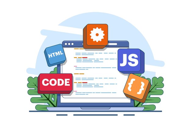 vektorikuvitus Tietokoneohjelmoinnin konsepti Javalla tai HTML:llä tai web designilla tai ohjelmistolla