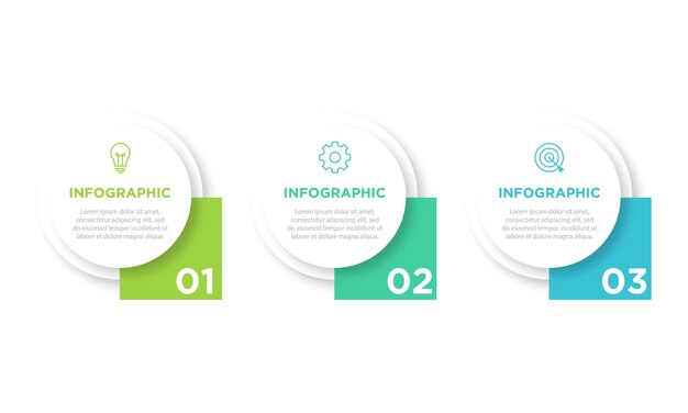Vektorimuotoinen infografiikan mallipohja, jossa on 3 vaihtoehtoa tai vaihetta