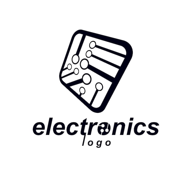 Vektorin abstrakti teknologia, yksivärinen piirilevy. Korkean teknologian digitaalinen neliömäinen elektronisen laitteen kaavio. Modernien innovaatioteknologioiden logo.