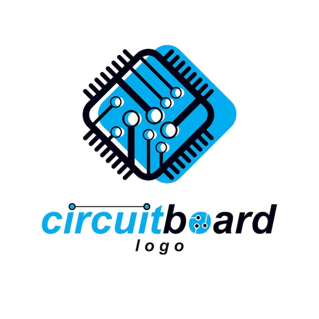 Vektorin abstrakti teknologia, yksivärinen piirilevy. Korkean teknologian digitaalinen neliömäinen elektronisen laitteen kaavio. Modernien innovaatioteknologioiden logo.