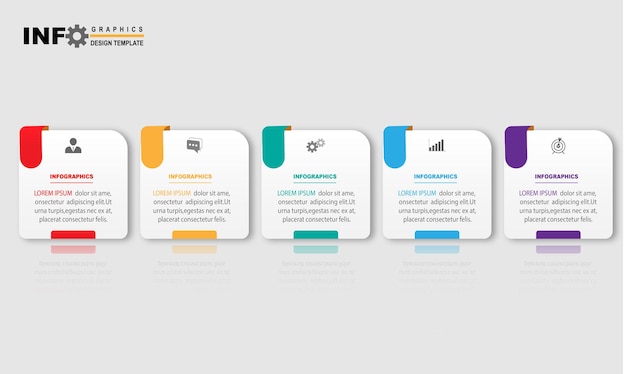 Vektorin infografiikkamallipohja, jossa on 5 vaihtoehtoa tai vaihetta