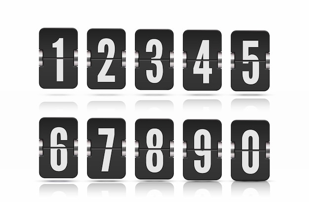 Vektoripohja läppätulostaulun numeroilla ja heijastuksilla kelluen eri korkeuksilla lähtölaskenta-ajastinta varten