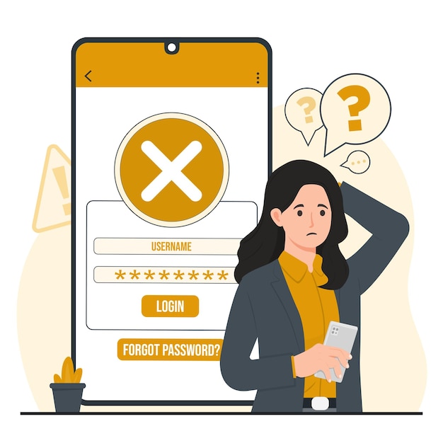 verification failed illustrations concepts Forgot password Login failed Incorrect otp QR code error