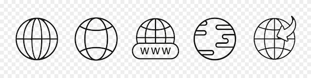 Verkkopallologokokoelma Joukko mustia maapalloplaneettakuvakkeita Internet-verkkoplaneettasymboleja