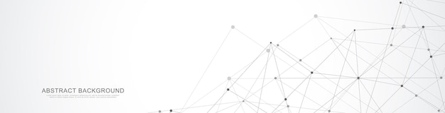 Verkkosivuston yläosan tai bannerin suunnittelu abstraktilla geometrisellä taustalla ja yhdistävillä pisteillä ja viivoilla.