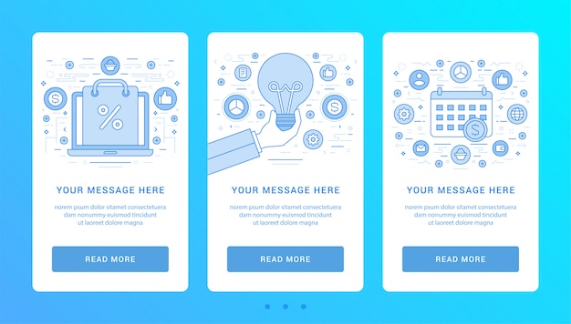Vertical banners flat thin line icons illustration.