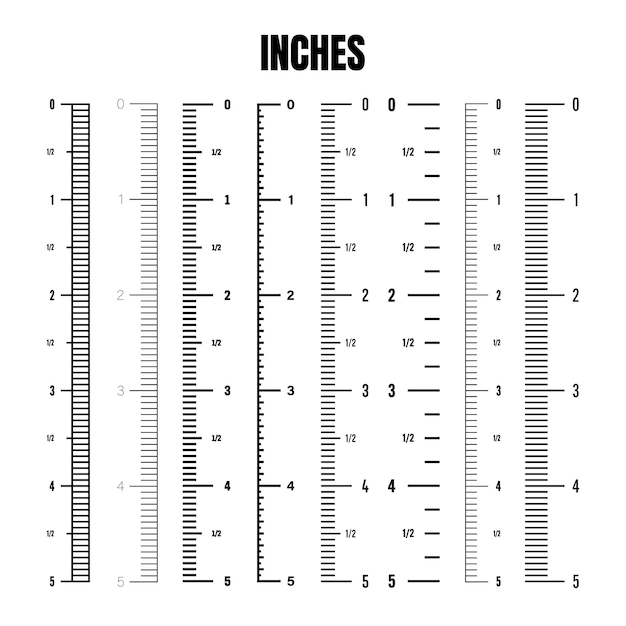 Vertical inch scale for measuring length or height various measurement scales with divisions ruler