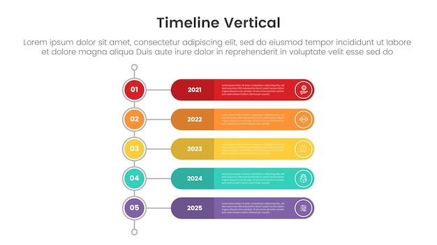 vertical timeline milestone infographic template banner with round rectangle and circle line connection with 5 point list information for slide presentation
