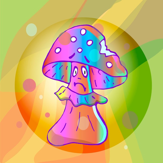 vibrant colorful mushroom for witchcraft potion psychedelic hippie vector illustration style of 60s