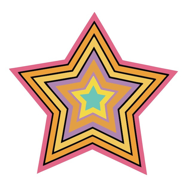 Vibrant Retro Star Multicolored Layered Star Design with 70s Vibes