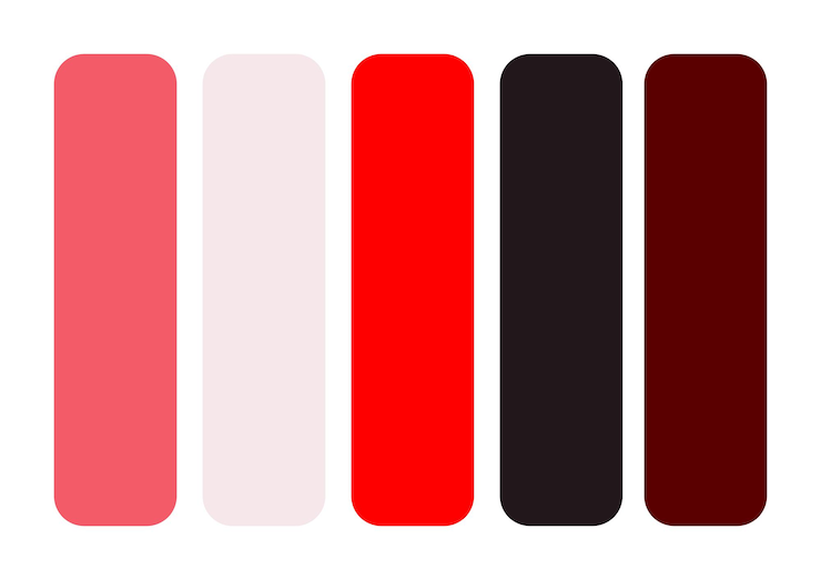 Vektori vibrant symphony bright pink red lavender blush rosewood and licorice color palette