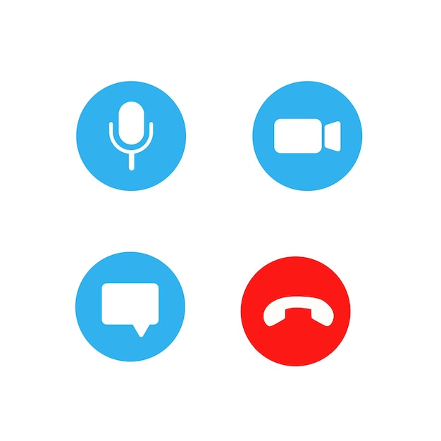 Video call screen template. Video cal icons set.