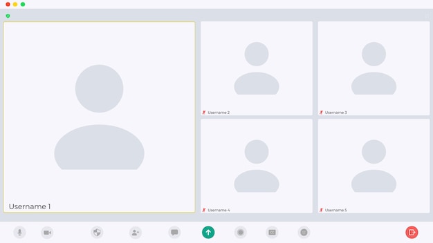 video call zoom screen with picture and with only audio web interface of conference chat application with mic and video icon and blank place for your picture call window mockup for online business