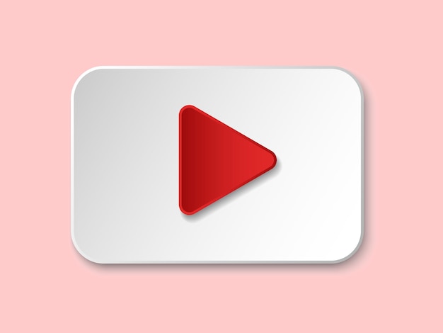 Video file paper cut icon Volumetric white square template with red play sign