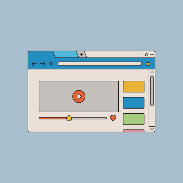 Video player vector video clip retro design website web 90s retro digital screen interface