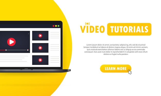 video tutorials illustration. watching webinar, streaming video online on laptop. vector on isolated background. eps 10.
