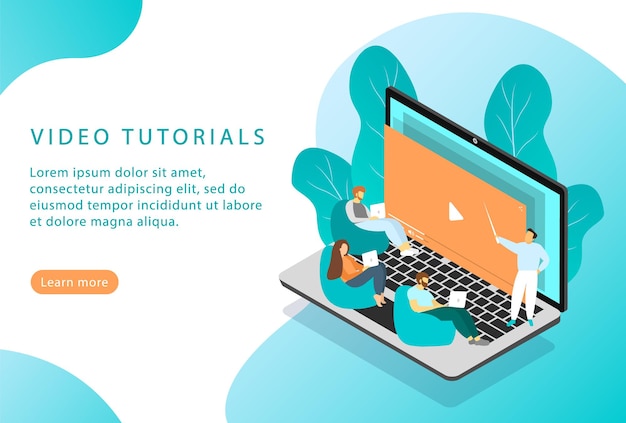 Video tutorials. Online courses and education. Isometric. Landing page for web sites. 