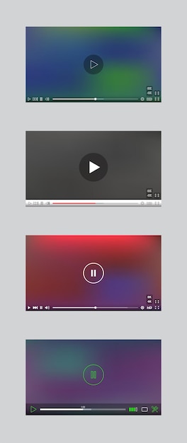 Videosoittimen ikkuna valikko- ja painikepaneelin vektorisarjalla. Käyttöliittymäkokoelma.