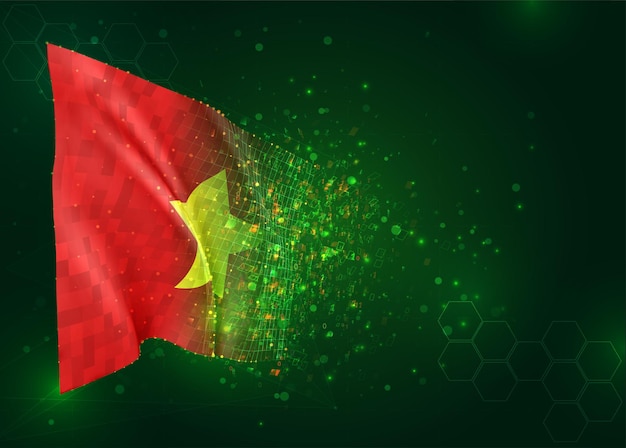 Vietnam, 3d flag on green background with polygons