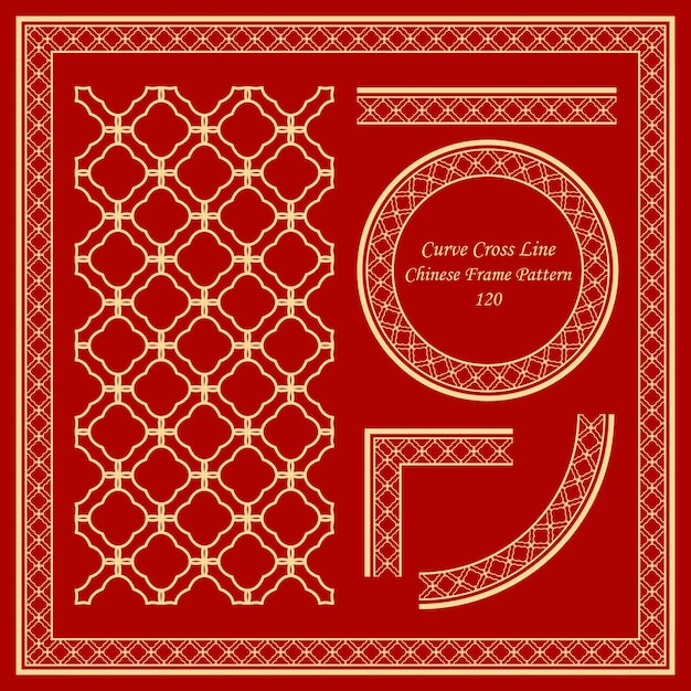 Vintage Chinese Frame Pattern Set Curve Cross Line
