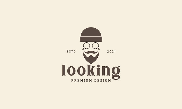 Vintage head man detective with beard logo symbol vector icon illustration graphic design