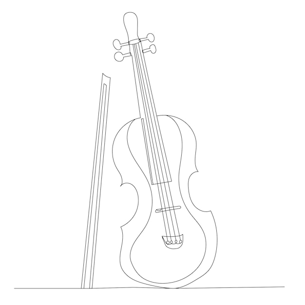 Violin drawing by one continuous line isolated vector