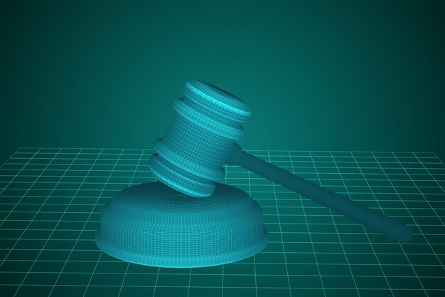 virtual 3d judge's hammer are on the table vector background
