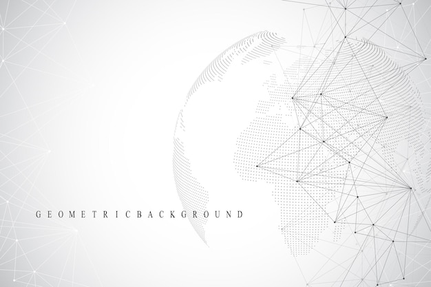 Virtual graphic abstract background communication with world globe perspective backdrop of depth dig