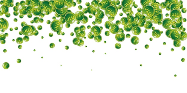 Vitamin Q10 round capsules scattered randomly