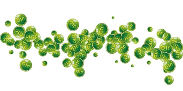 Vitamin Q10 round capsules scattered randomly