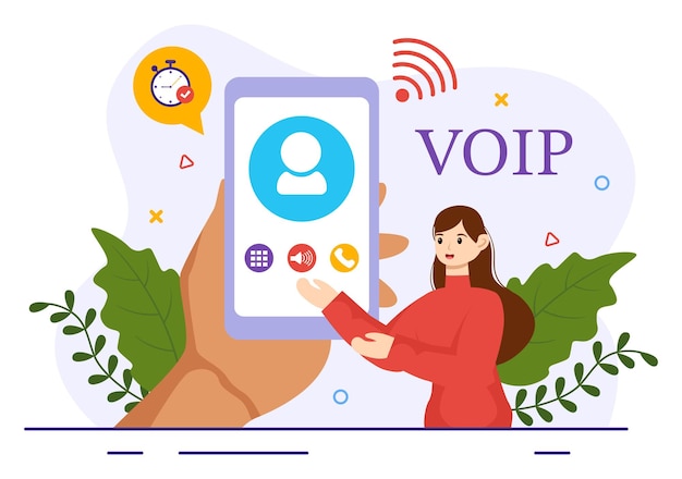VOIP or Voice Over Internet Protocol Illustration with Telephony Scheme Technology and Network Phone
