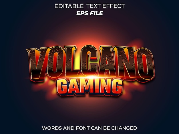volcano gaming text effect font editable typography 3d text for games vector template