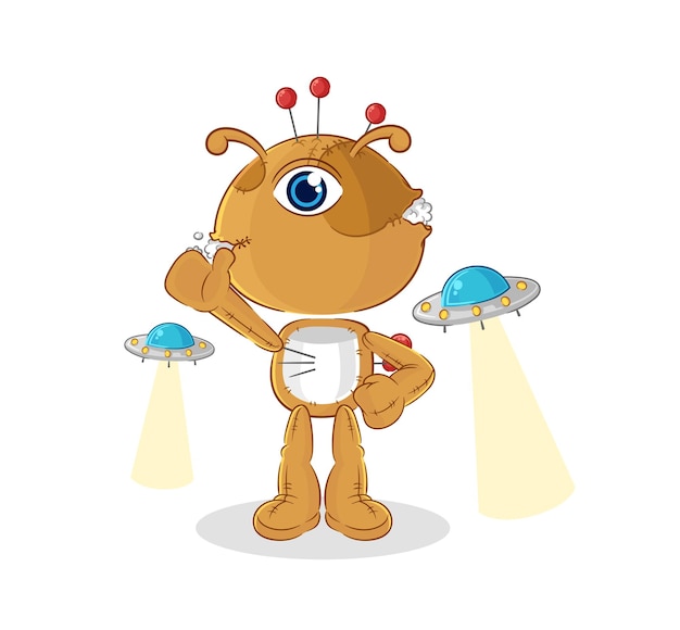 voodoo doll alien cartoon mascot vector