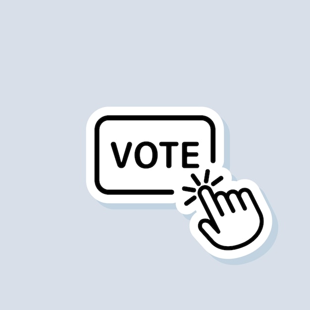 vote sticker. online vote icon. hand click on vote button line icon. vector on isolated background. eps 10.