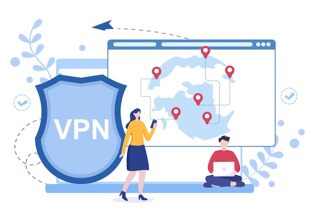 vpn or virtual private network service vector illustration to protect data in smartphone or computer