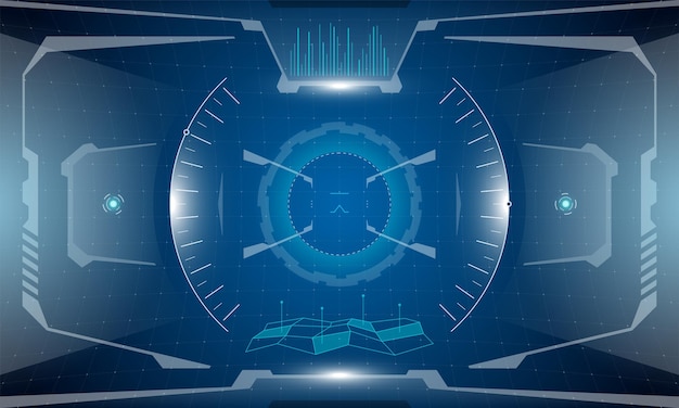 VR HUD futuristic interface cyberpunk screen design. Sci-fi virtual reality simulator technology view head up display. Hi tech GUI UI digital dashboard glowing panel vector concept eps illustration